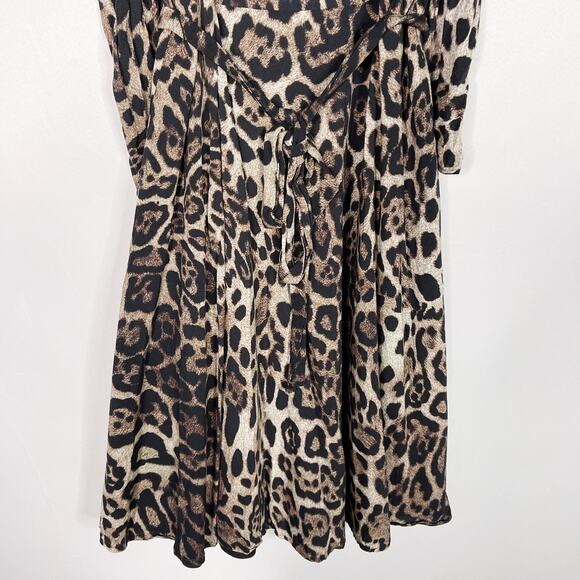 Eliza J 4P Petite Leopard Print Long Sleeve Midi Dress in Animal Brown Black - Picture 4 of 12
